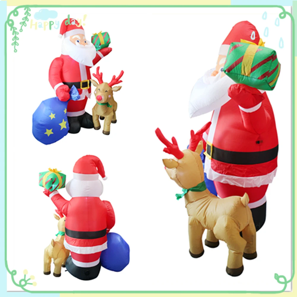 6FT/1.83M Inflatable Christmas Santa Claus Gift Bag With Deer Built-in LED Lights Outdoor Garden Decoration Garden Holiday Party 3