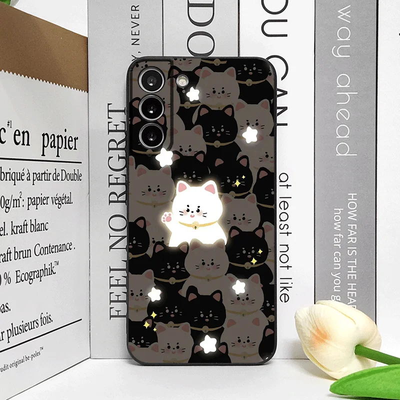 Cartoon Black and White Cat Couple Shockproof Soft Phone Case Cover
