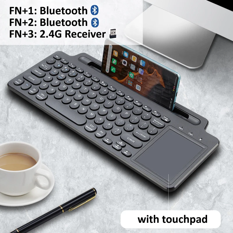 Teclado sem Fio Bluetooth com Número Touchpad Mouse Slot para Cartão Numérico para Android Ios Desktop Computador Portátil Caixa de tv 2.4g
