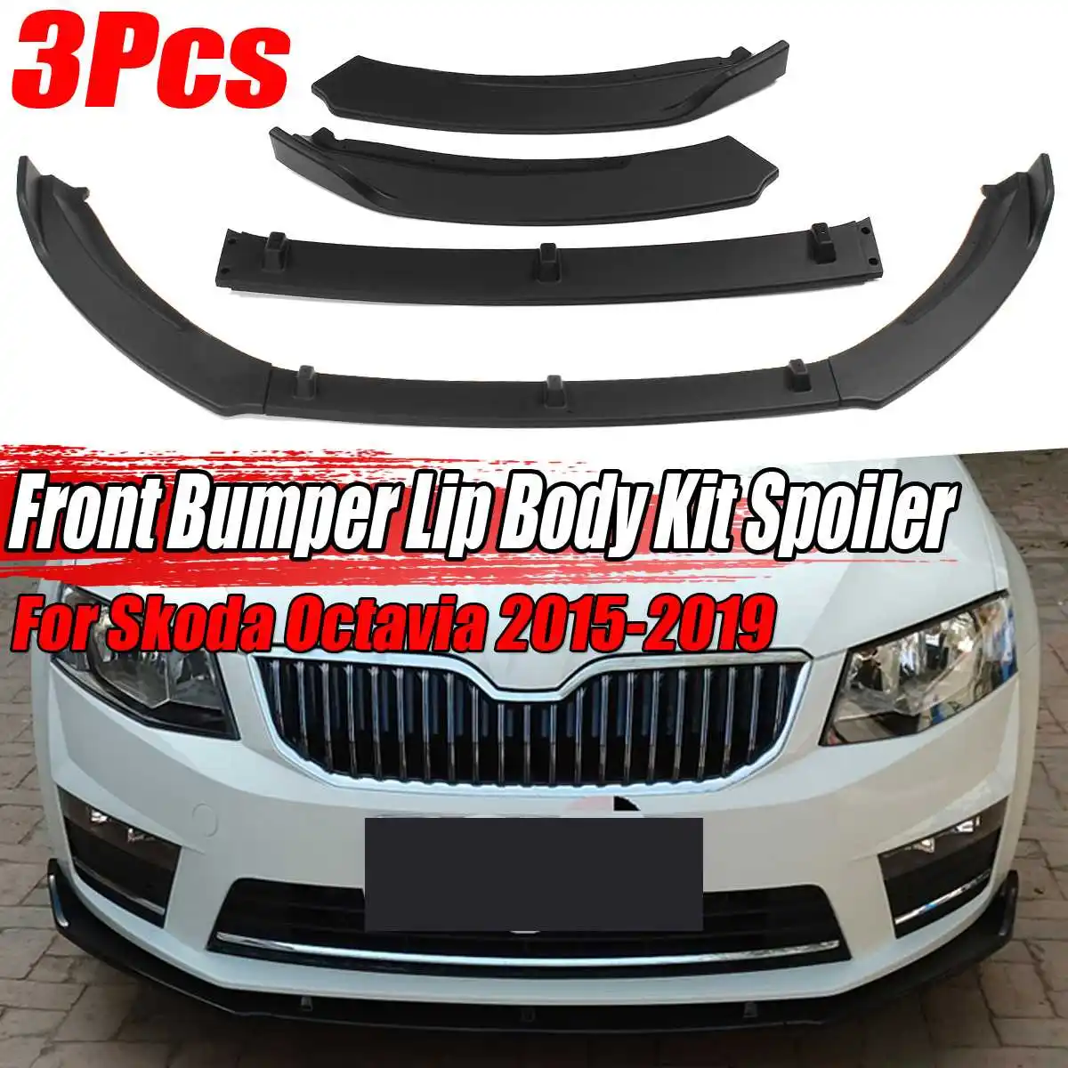 

New Carbon Fiber Look/Black Car Front Bumper Splitter Lip Spoiler Diffuser Protector Guard Body Kit For Skoda Octavia 2015-2019