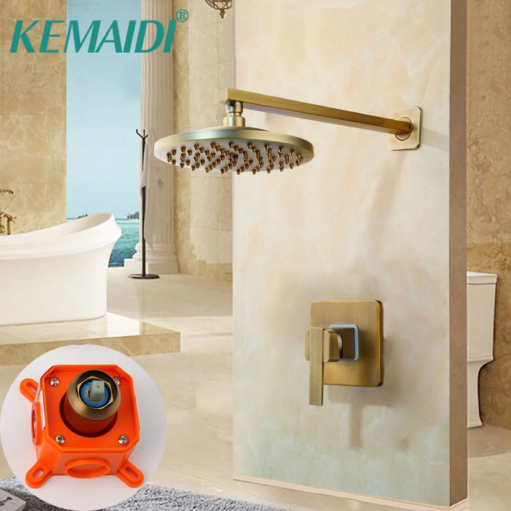 Kemaidi Antik-Messing-Duschset Mit Integriertem Kastenventil, Wandmontage, Regenfall, Badezimmer, Badewanne, Dusche, Wasserhahn-Sets, Kopf Und