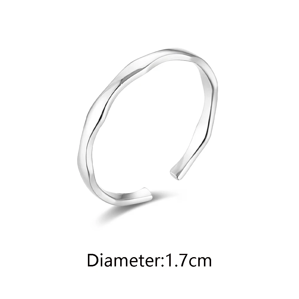 925 Sterling Silver Ocean Waves Irregular Uneven Faceted Adjust Open Adjustable Stackable Finger Rings For Girl Toe Teens Gift 5