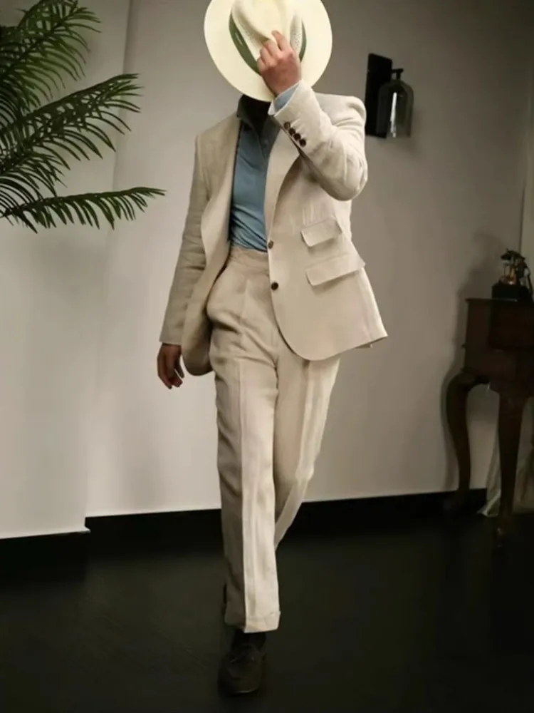 Spring Business Casual Office Mens Suits Sets Slim Fti British Style Single Breasted Blazers Straight Pants Mens Two Piece Set
