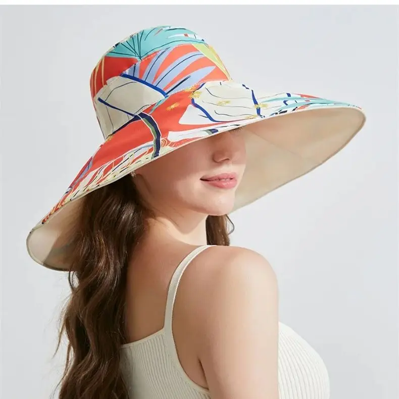 Summer Large Brim Reversible Fisherman's Hat Fashion Simple Printed Sun Shading Sunscreen Hat Female Tide Beach Vacation