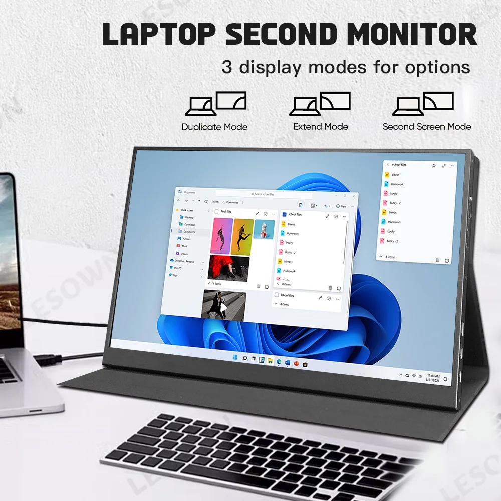 LESOWN 휴대용 추가 모니터 14 인치 2560x1600 2.5K 측면 화면 Xbox 시리즈 X 144Hz 모니터 노트북 용 초박형 IPS 패널