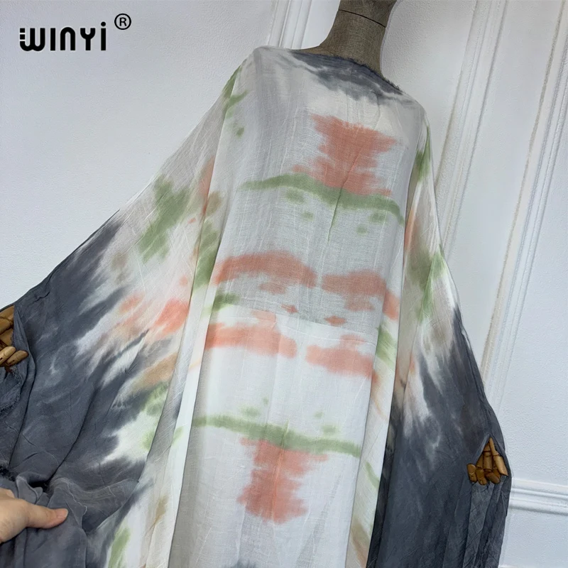 WINYI 아프리카 여름 원피스 타이 염색 섹시 원피스 여성 우아한 가운, 중동 여성 카프탄 아바야스, 두바이 럭셔리 비치 커버업