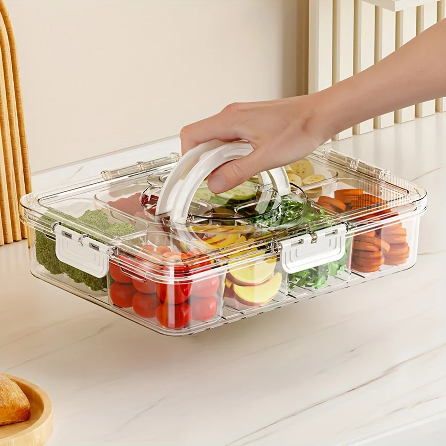 Vassoio Porta Snack Con Coperchio E 8 Scomparti – Contenitore Per Verdure E Salumi – Con Manico, Ideale Per Picnic E Viaggi