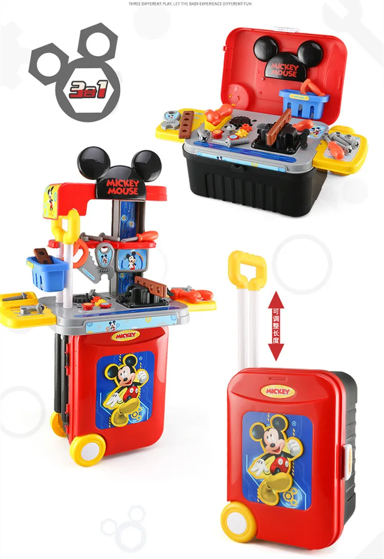 Disney Mickey Mouse Pretend Play Toys Tool 3 In 1 Trolley Suitcase Small  Trolley Children Repair Desk Toys Kids Gift - AliExpress