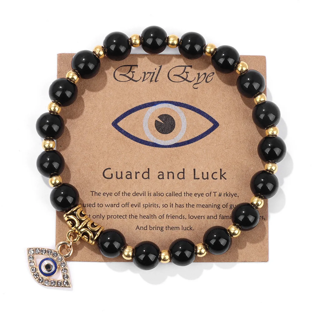 Vintage Classic 8mm Natural Stone Beaded Bracelet for Men Women Lucky Turkish Blue Evil Eye Pendant Bracelet Yoga Energy Jewelry