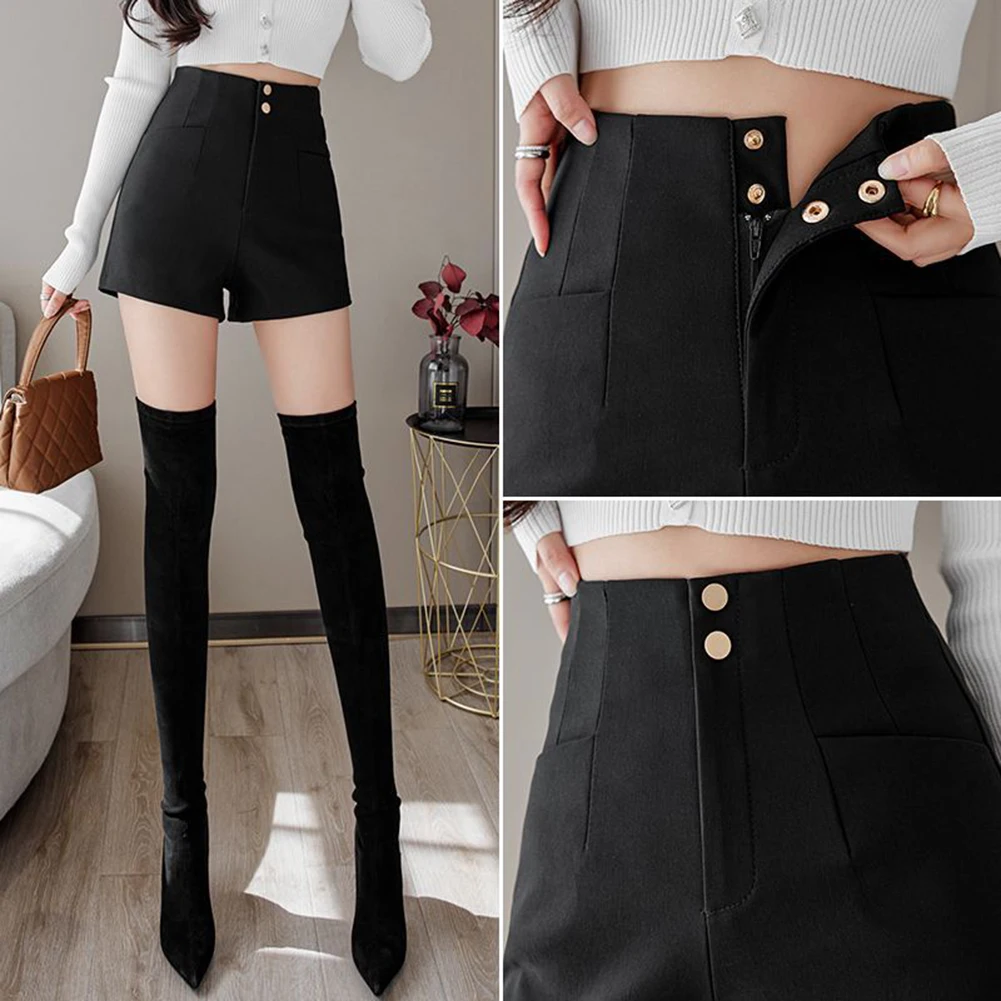 

Daily Leisure Shorts Pants All-match Club Fashion High Wais Korean Sexy Slightly Elastic Solid Straight Streetwear