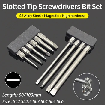 50/100mm 2.0-6.0mm Punte per cacciavite a testa piatta Set Punta magnetica Cacciavite a taglio Trapano 1/4 pollici Codolo esagonale Utensili manuali/elettrici 1