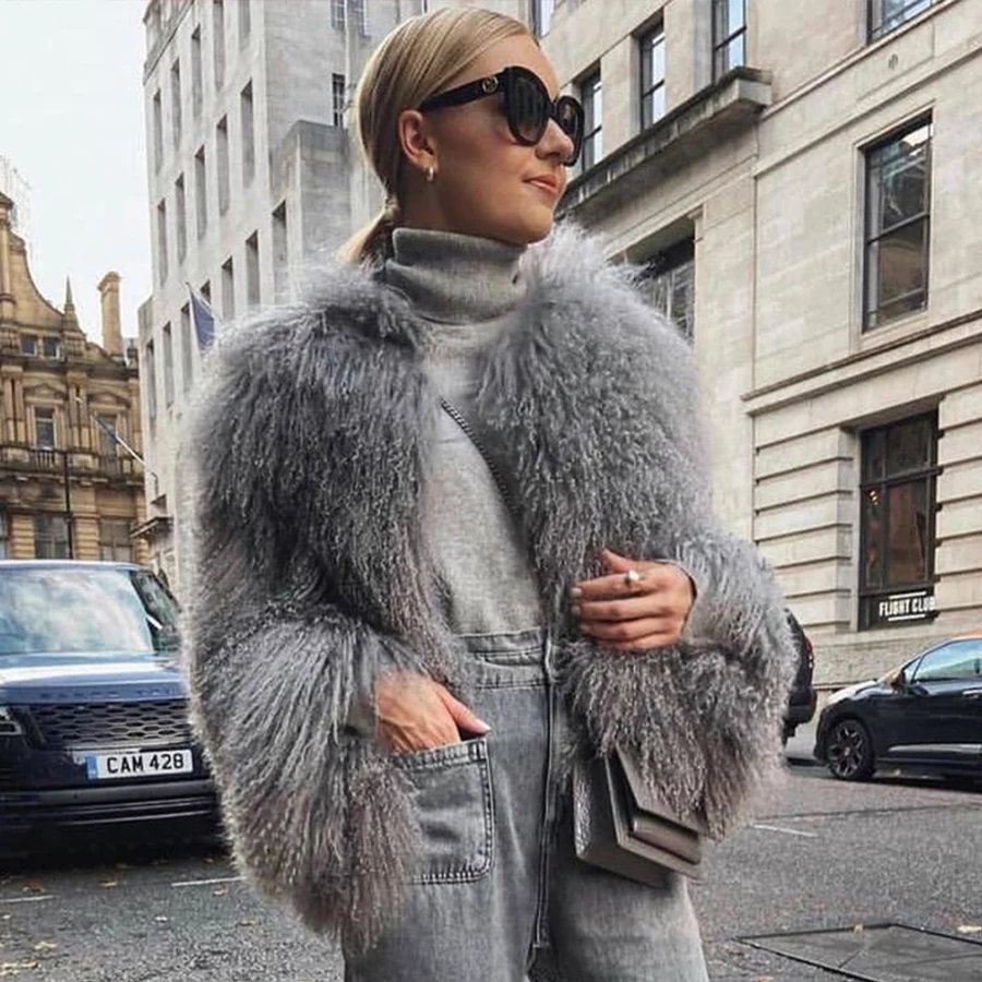Luxury Women's Genuine Mongolian Sheepskin Fur Coat