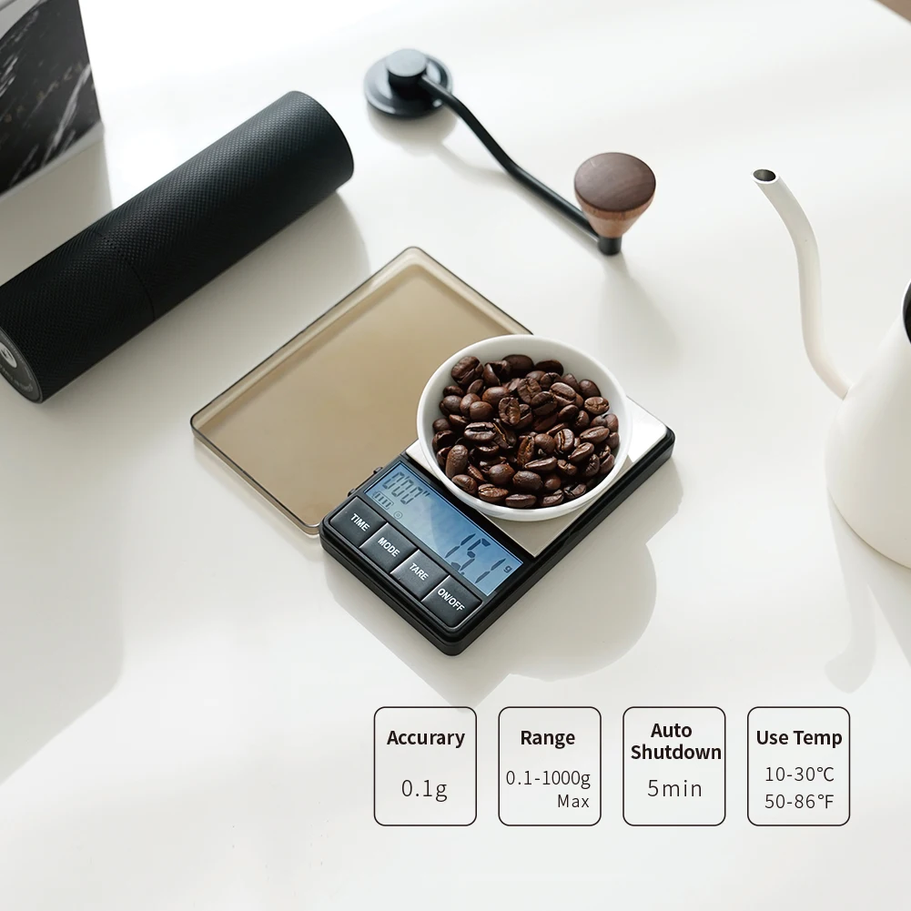 

Mini Coffee Scale Timer 1000 x 0.1g Digital Gram Scale Large LCD Screen Espresso Scale Tare Function for Breville