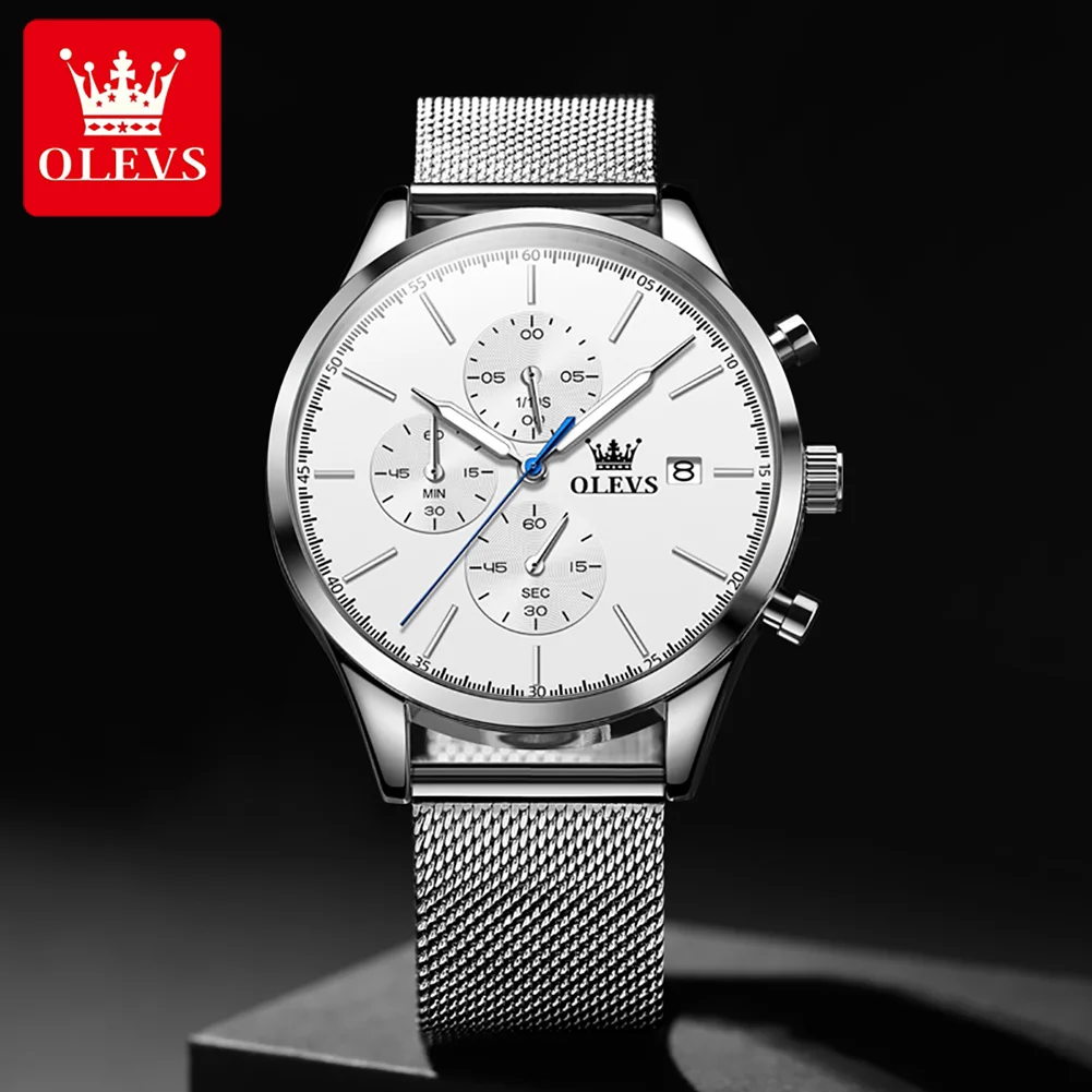 OLEVS 2881 Original Men's Watch Mesh Steel Strap Classic Small Dial Chronograph Calendar Wristwatch Luxury Quartz Watch for Man 4