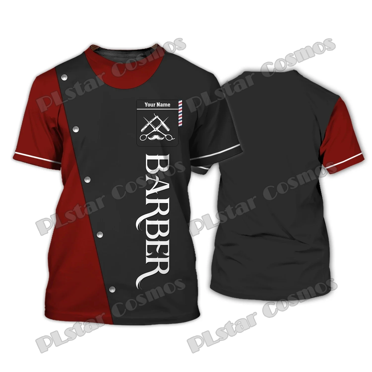 Haircut & Shaves Barber Shop T-Shirt Barber Custom Name 3D-gedrucktes Herren-T-Shirt Sommer Unisex Casual Tee [Nicht-Arbeitskleidung] DW224 – Detail 10