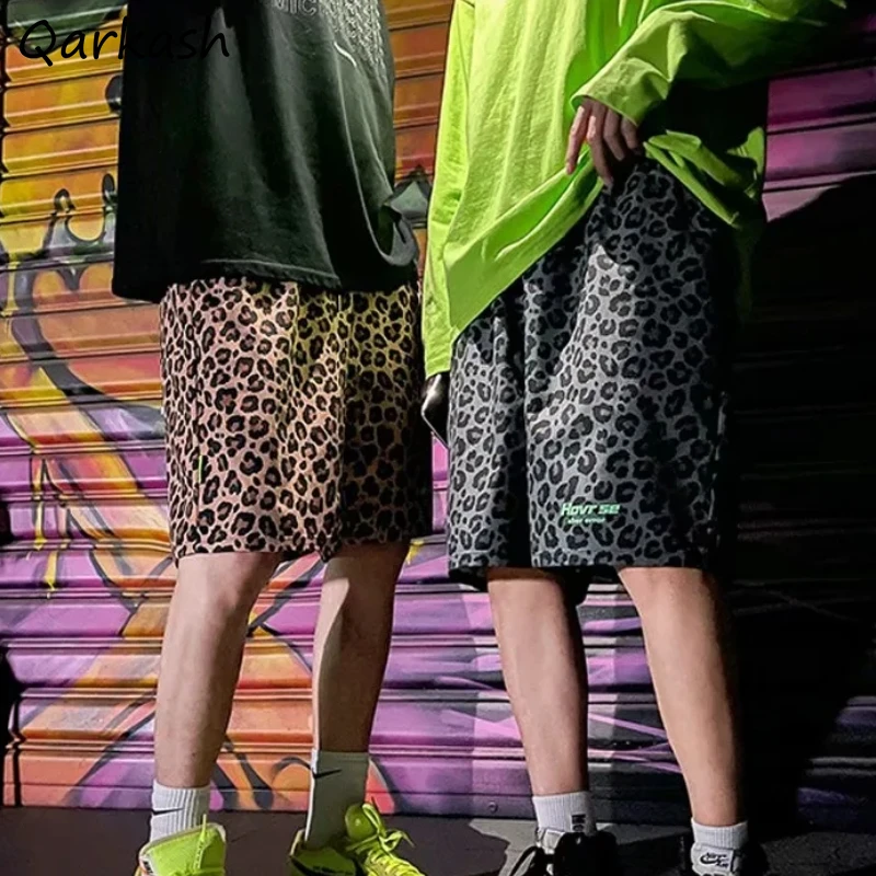 

Shorts Women Pockets Korean Style Students Summer Leopard Casual Drawstring Couple Umisex Loose Fashion Streetwear All-match New