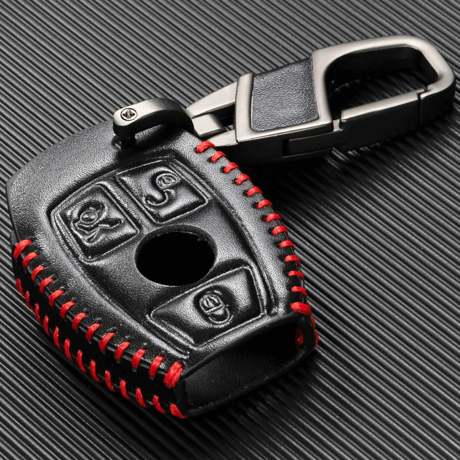 Leather Remote Key Fob Ring Case Cover 3 Button For Mercedes Benz
