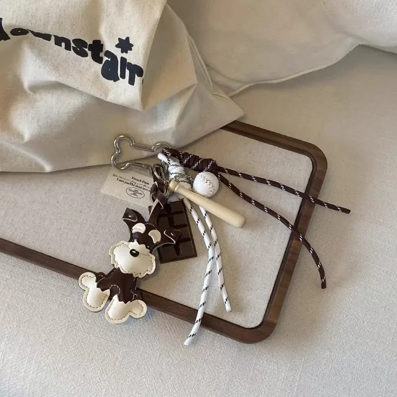 3D PU Leather Schnauzer Dog Keychains For Women Cute Bag Pendant Creative Car Hanging Ornaments Bag Accessory Key Chains Jewelry