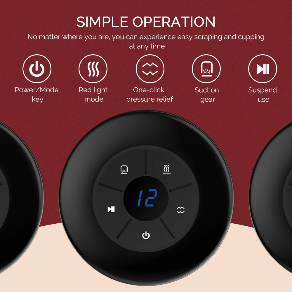 Electric Cupping Set Body Vacuum Cupping Scraping Heating Massage 12 Gears Adjustable Therapy Cupping Guasha Massage Tool