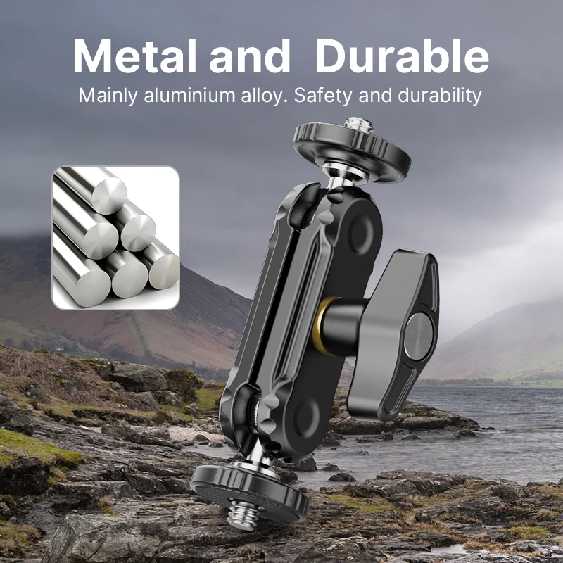 Ulanzi R102 Metal Double Ball Heads Magic Arm 360&deg;1/4''Screw Extend Mount DSLR Camera Monitor Video Mic Tripod camera ball head mount