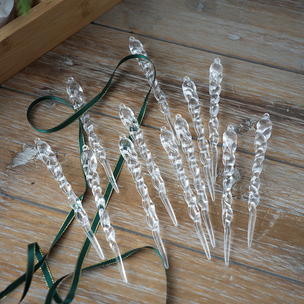 12/24Pcs Clear Crystal Pendants for Christmas Tree Icicle Pendant DIY Christmas Tree Hanging Ornament Holiday Winter Party Decor