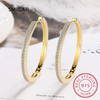 Pendiente de aro de diamante de moissanita, Plata de Ley 925, oro de 18k 1