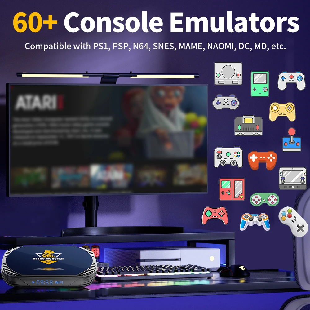Retro Video Game Console & Android TV Box In One 4K Game Box 48000 Games 70 Emulators for PSP/PS1/N64/SNES/DC With Controllers