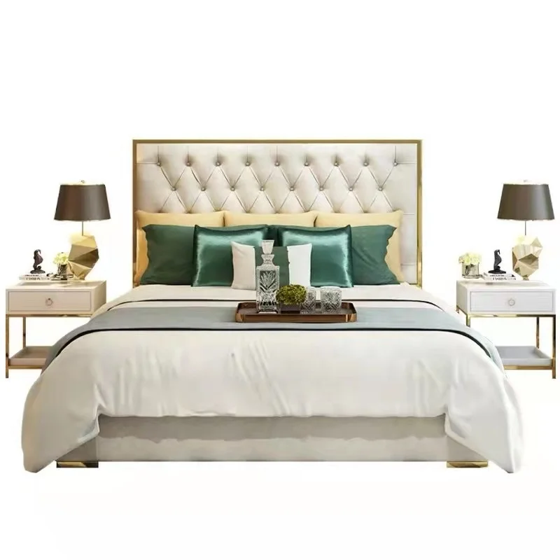 contemporary hotel luxury leather soft beds high headboard  gold frame storage bed for bedroom headboard cabinet high gloss white 220x19x103 5 cm