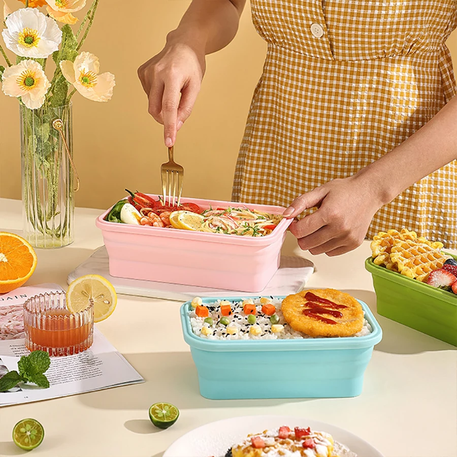 Foldable silicone lunch box is light, portable, high-temperature resistant and thickened outdoor picnic camping food storage box Kitchen Foldable silicone lunch box is light, portable, high-temperature resistant and thickened outdoor picnic camping food storage box Kitchen