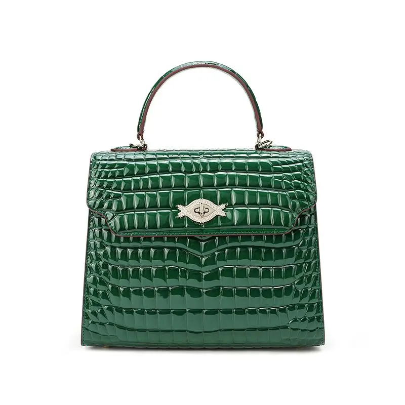 Luxury Crocodile Pattern Genuine Leather Women's Bag With High Gloss Arch Bead Large Capacity Handbag, Famous Noble Women's Bag