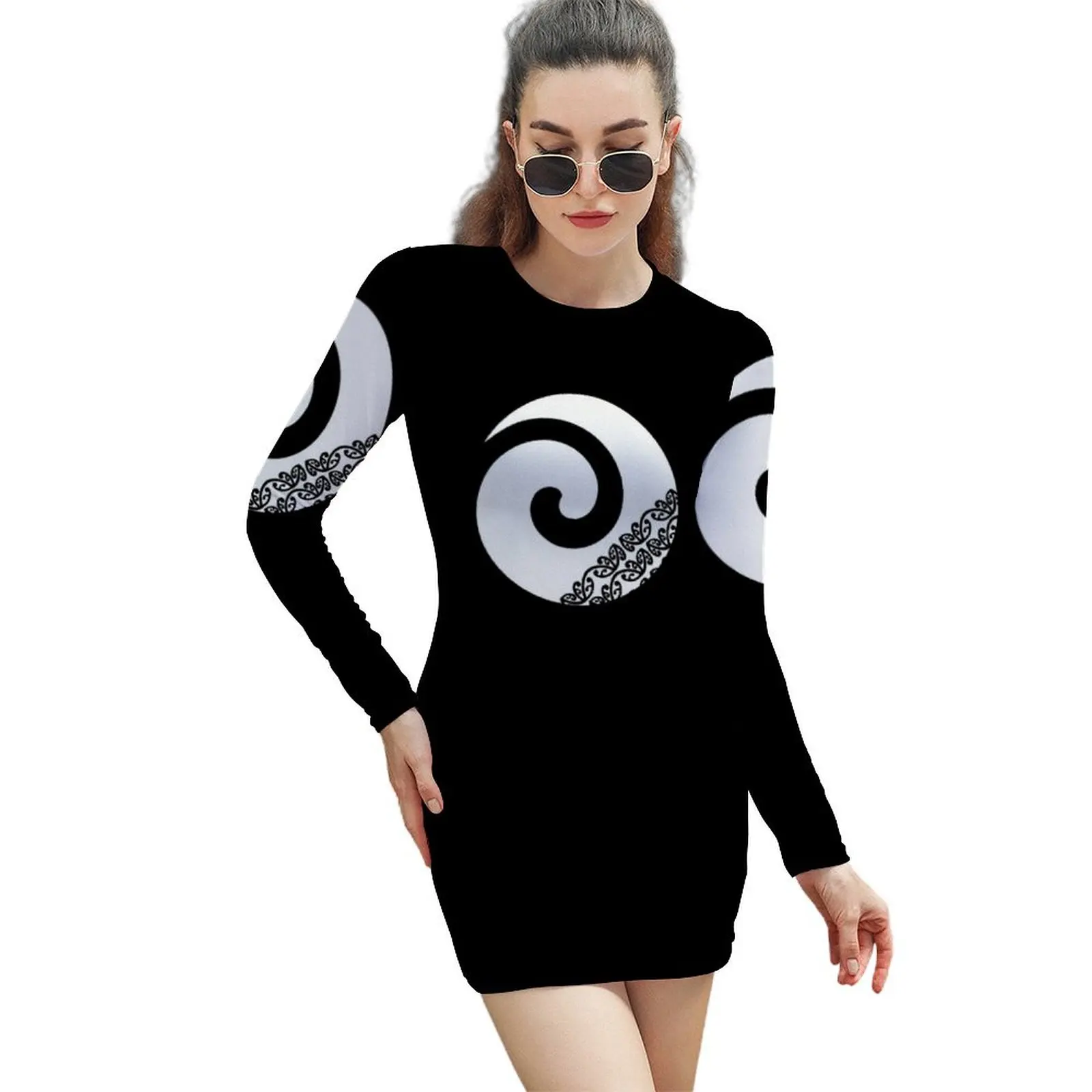 

Maori Koru New Beginnings Icon White Long-Sleeved Sheath Dress clothes for woman Evening dresses elegant dress