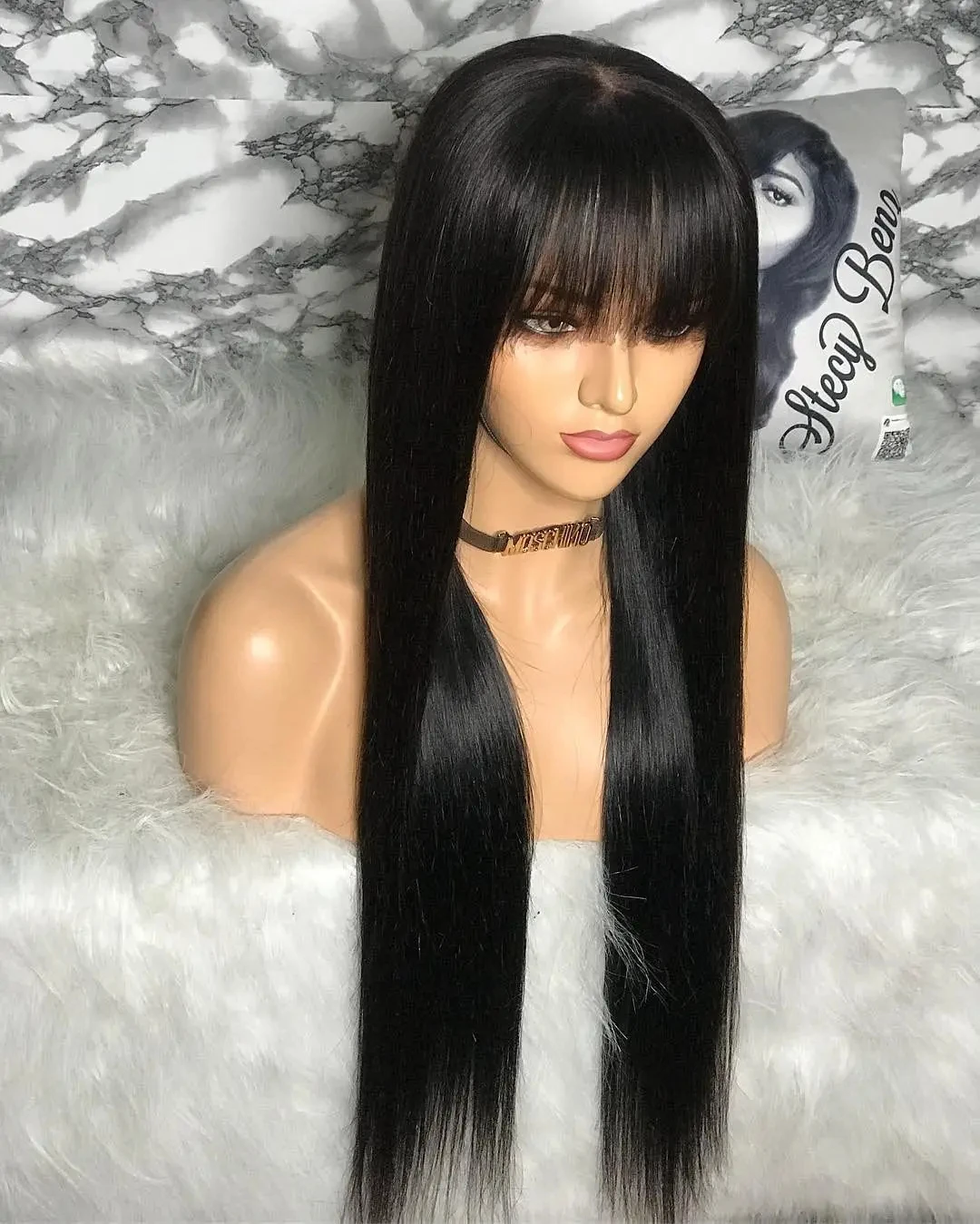 

Straight Human Hair Wigs With Bang Full Machine Made Wigs 8-34inch Natural Color Glueless Peruvian Remy Human Hair Wigs