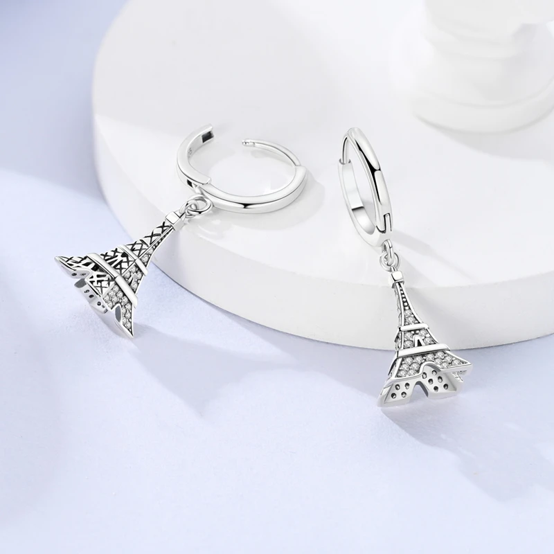 Luxurious 925 Sterling Silver Sparkling Water Drop Sapphire&Iron Tower&Elliptical Angel Ring Earrings Ladies' Gift Jewelry