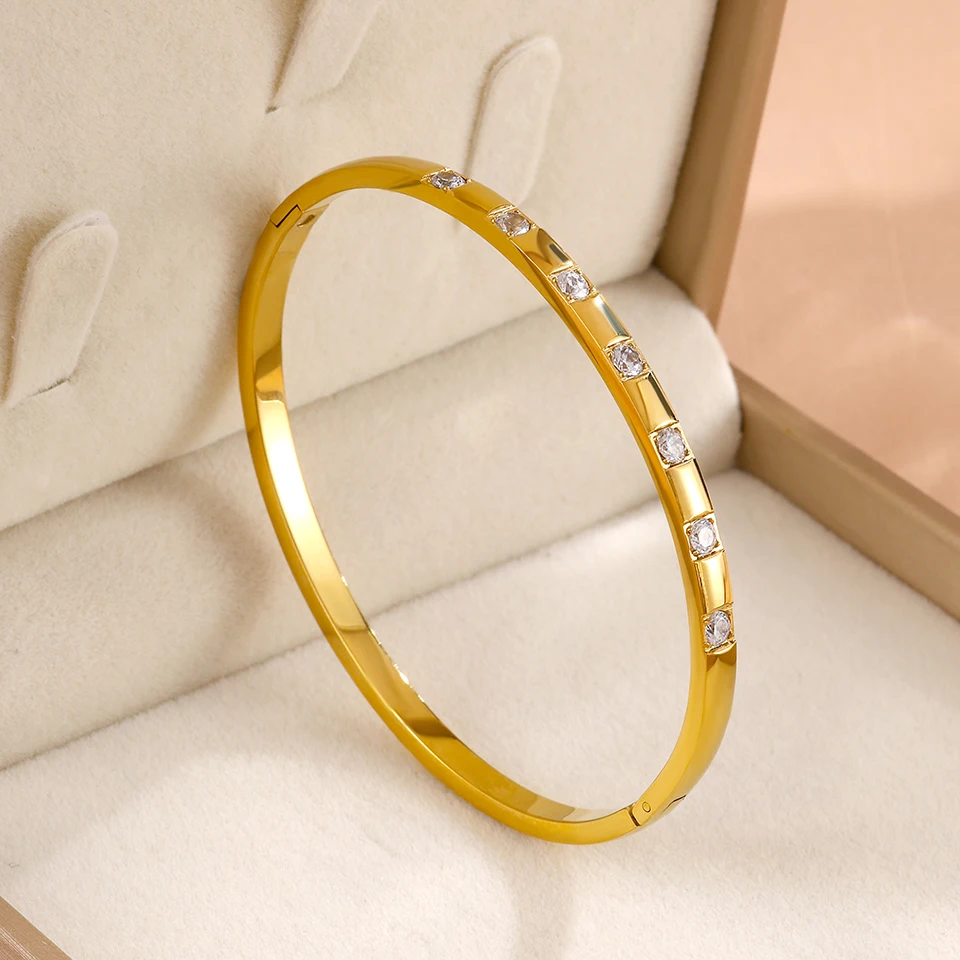 Yupsk Neues 2-teiliges Set Inlay-Armband mit quadratischem Zirkon aus Edelstahl für Damen und Herren, wasserdicht, modischer Schmuck, Geschenk – Detail 4