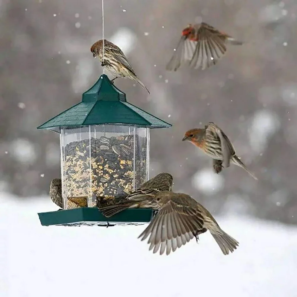 Waterproof Gazebo Hanging Wild Bird Feeder Outdoor Container With Hang Rope Feeding House Type Bird Feeder Aves Decor