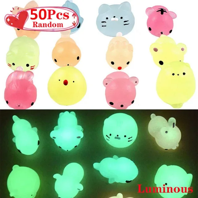 5-50Pcs NEW Glow Kawaii Toys Cute Animal Antistress Decompression Mochi Toy Soft Sticky Squishi Stress Relief Funny Gift Toys