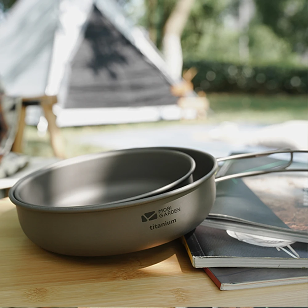 MOBI GARDEN Camping Ttitanium Pan Frying Portable 2-4 Person Multifunctional Cookware Kitchen