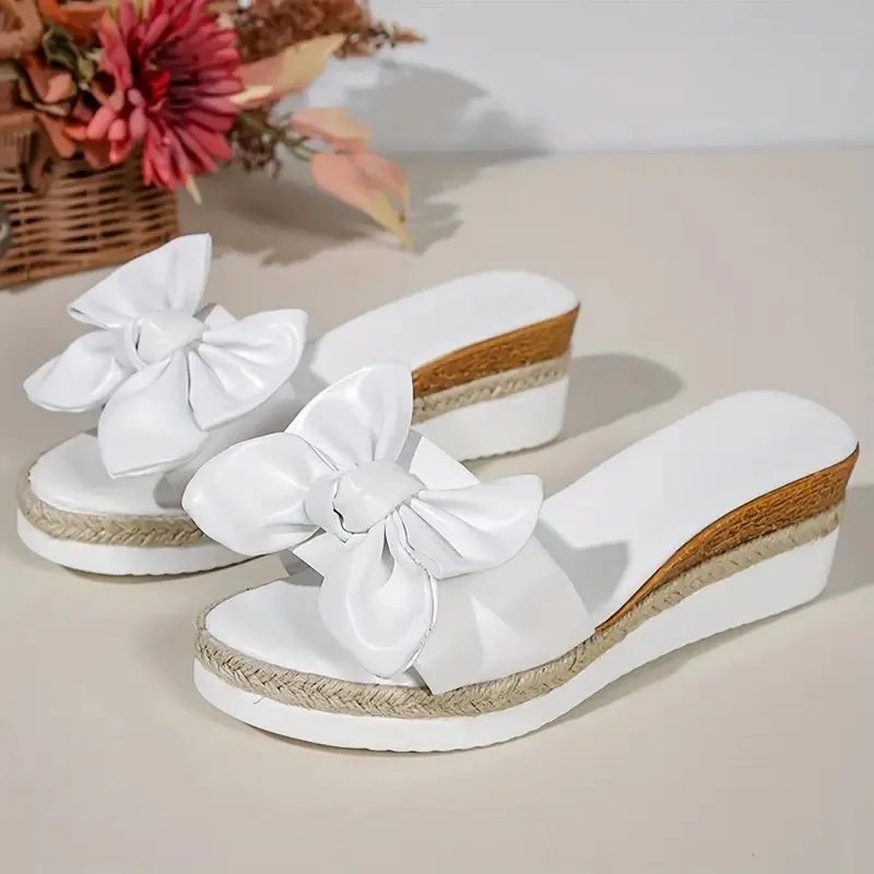New Women Slippers Casual Solid Color Bowknot Platform Flat Shoes Fashion Braided Straps Outdoor Walking Sandals Zapatilla Mujer — view 5