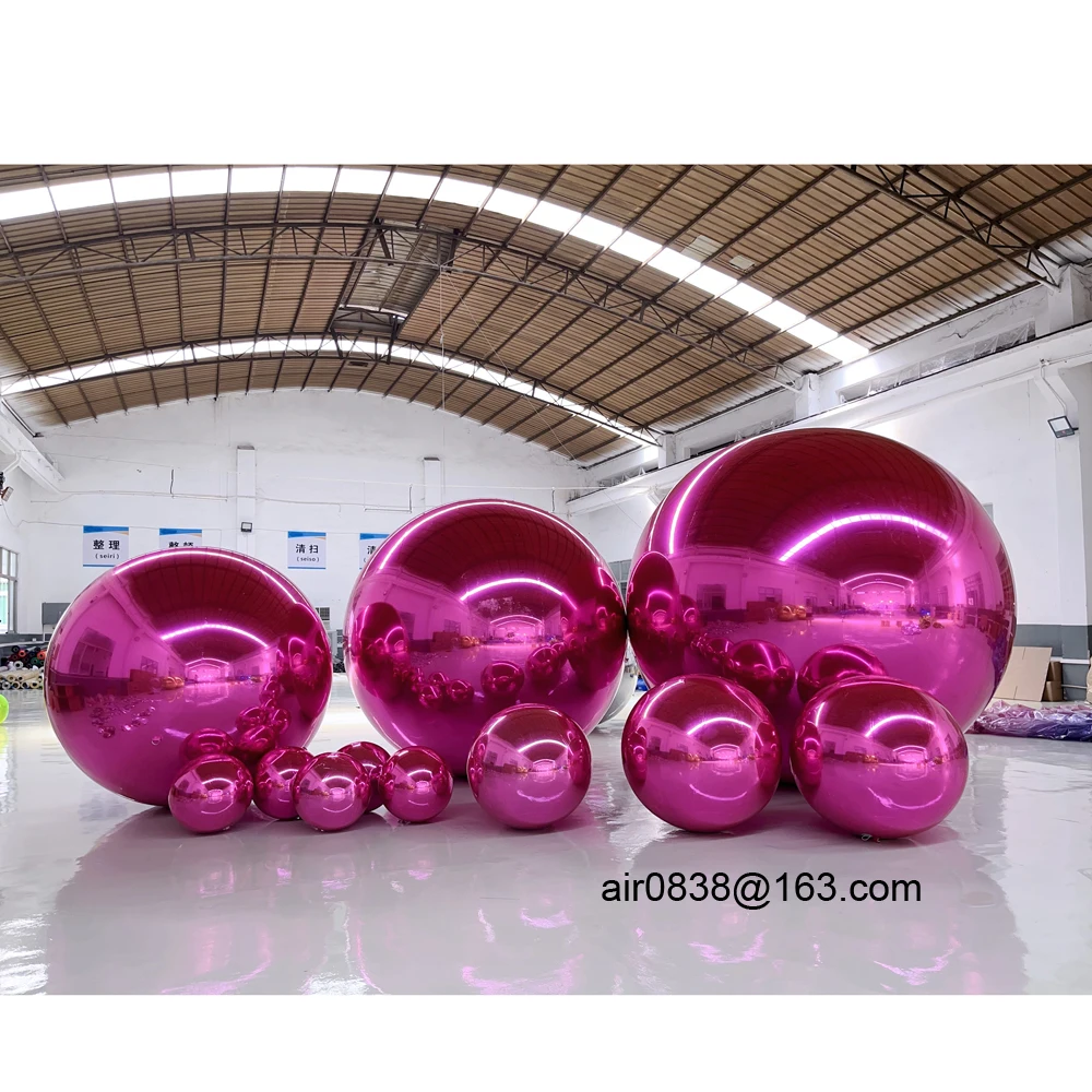 Disco Mirror Balls Inflatable Mirror Balloon Silvery Pink Sphere Pvc Chrome Hanging Giant Shiny Balls Christmas Party Decoration 5