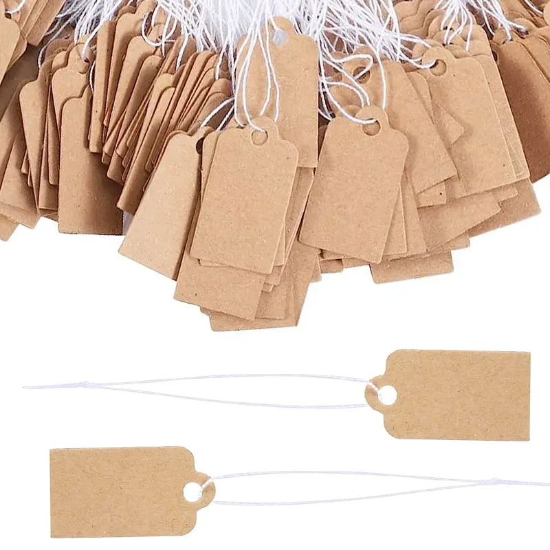 100pcs/lot Marking Tags 2.6cmx1.5cm Kraft Price Tags with Hanging String for DIY Jewelry Display Tag Writable Blank Price Labels 100pcs kraft paperboard round studs earring cards 5x5cm jewelry earring drop clip display card brown price tag labels