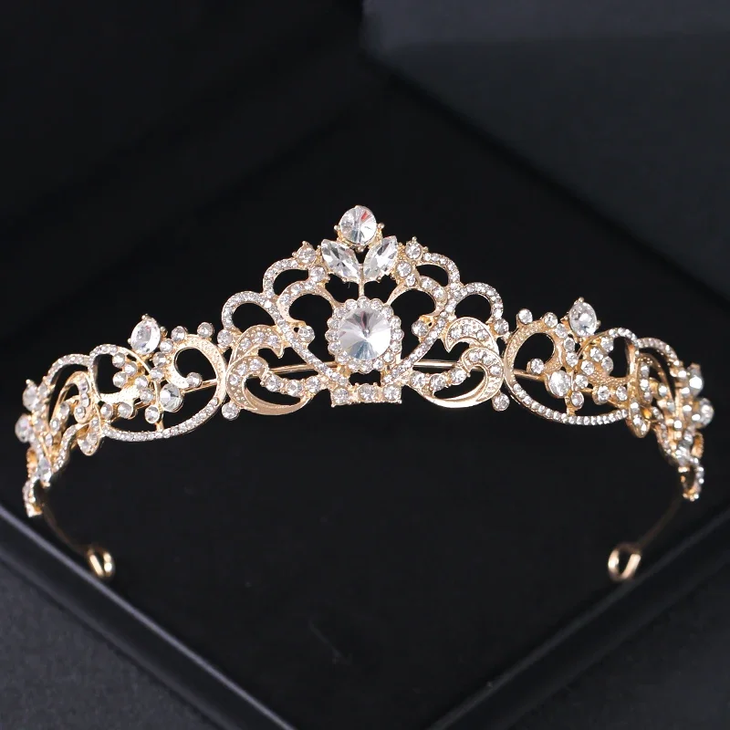 Gold Color Rhinestone Bridal Tiaras And Crowns Crystal Prom Diadem Headband Bridal Wedding Hair Accessories Jewelry Crown Tiara