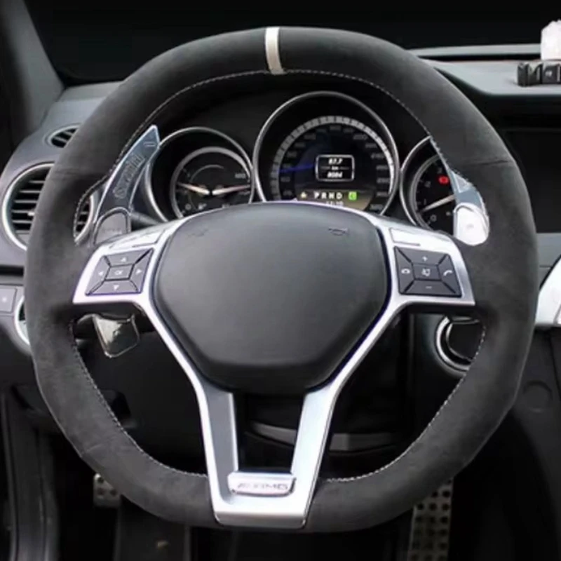 Car Steering Wheel Cover Non-slip Suede Braid For Mercedes Benz A45 AMG W176 C63 W204 CLA C117 CLS S-Model 2011-2016