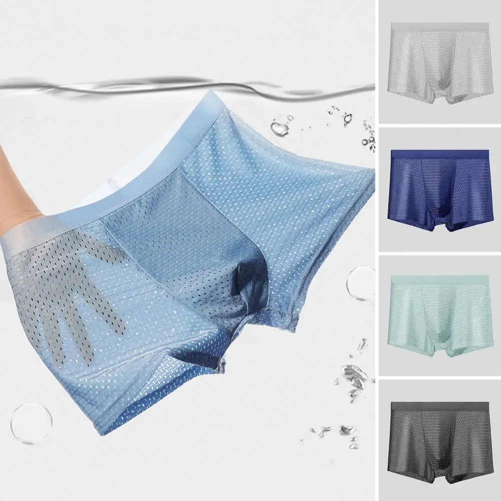 

Men Shorts Briefs Mid-elastic Men Underwear Breathable Mesh Men's Ice Silk Shorts Briefs with Elastic Waistband for Slim Fit