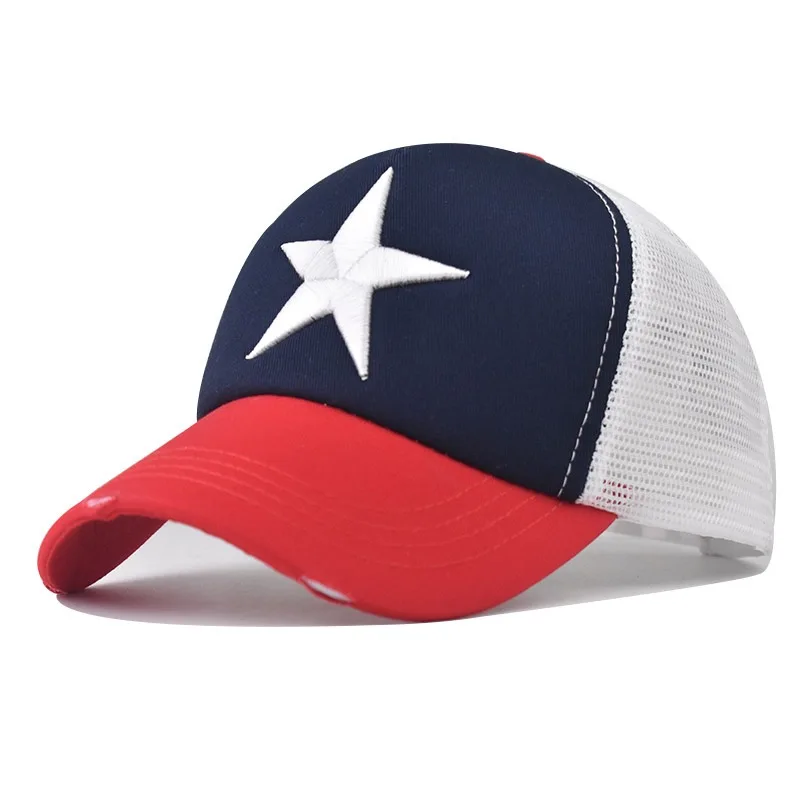 Hot Sale Unisex Adjustable Mesh Cap Casual Plain Embroidery Five-Star Cotton Baseball Cap Summer Trucker Hat for Women And Men