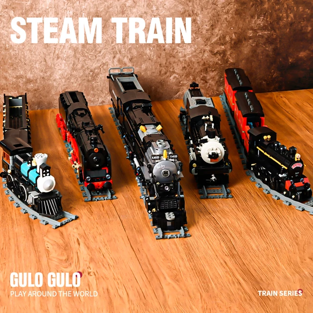 GULO-Ensemble de blocs de construction de train à vapeur pour enfants,  briques techniques, modèle de