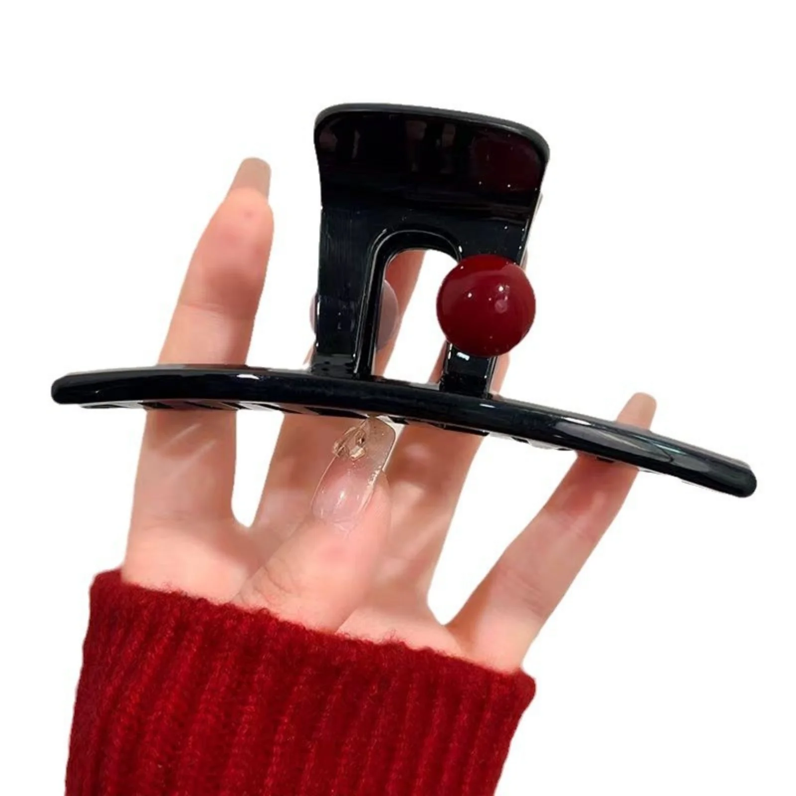 1PC  Burgundy Pearl Hair Claw Clip, Large Elegant Hair Accessory for Women, Perfect for Updos