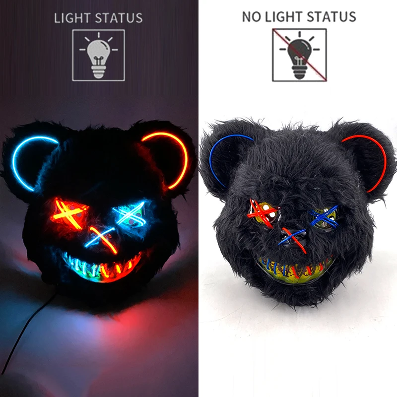 Plush Black Bear Mask - Spooky Costume Prop for Halloween and Cosplay Events