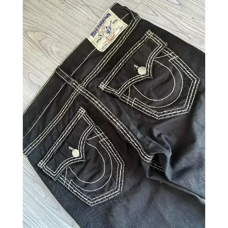 American 2025 new style Retro High Waist Straight Leg Embroidered Wide Leg Pants Harajuku couple Wear Embroidered Casual Jeans 5