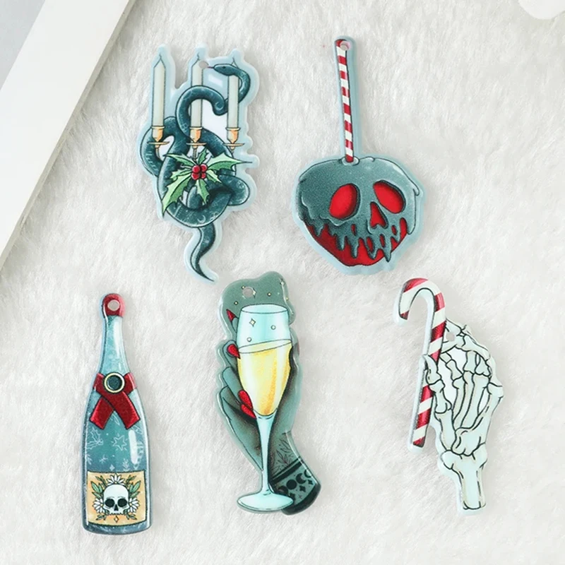 

10Pcs Halloween Christmas Skeleton Wine Bottle Acrylic Charms for Women Earring Necklace Bracelet Bag Jewelry DIY Making