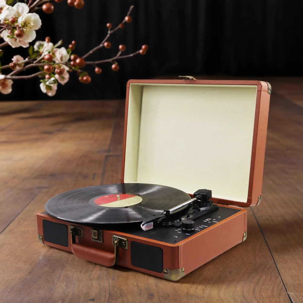 Retro Vinyl Record Player Bluetooth-Compatible Turntable Record Player 33/45/78RPM Phonograph for Entertainment
